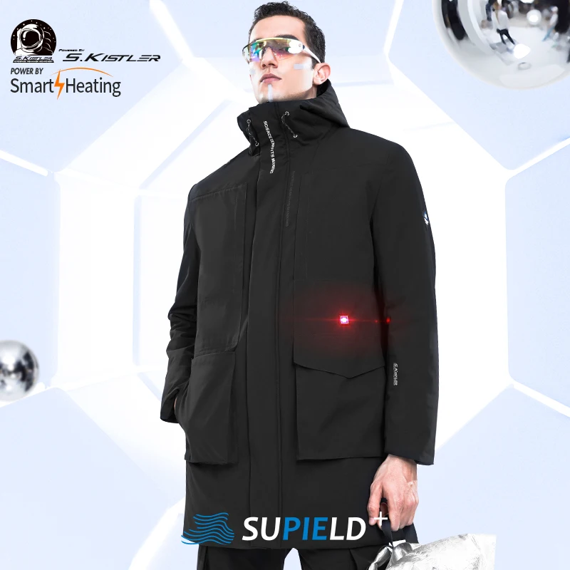 Мужская легкая куртка SUPIELD Aerogel с USB зарядкой длинная подогревом зимнее теплое