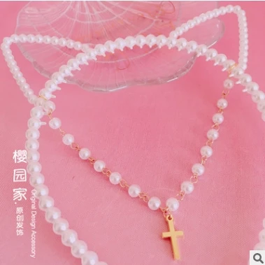 

Princess sweet lolita hairband Japanese soft sister heart pearl cat ear band lovely Lolita pearl pendant headband HZQX050