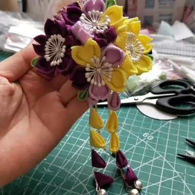 Заколка для волос Sakura Tsumami zaiku kanzashi с колокольчиком и кисточкой аксессуары ручной
