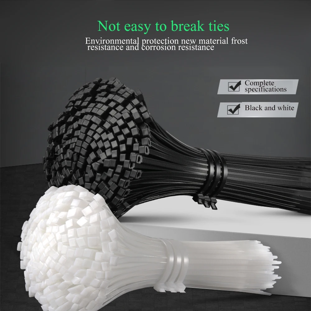

Nylon Cable Self-locking Plastic Wire Zip Ties Set Industrial Supply Fasteners Hardware Cable Black White