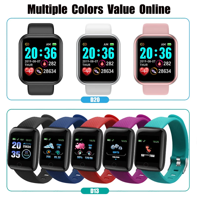 

2021 D20 Smart Watch Men Women Blood Pressure Fitness Tracker Bracelet Smart Clock D13 Waterproof Sport Smartwatch Android IOS