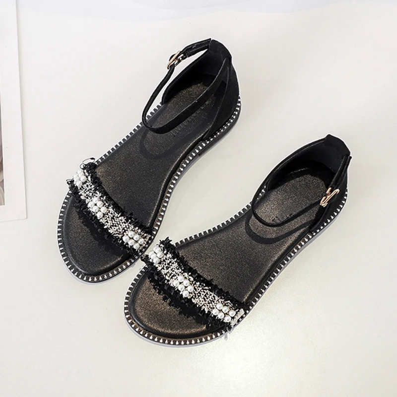 

Cow Suede Low-Heel Sandals Women Summer Ladies New PU Flat Sandal 2021 Casual Woman Beige Buckle Comfortable Shoes Plus Size