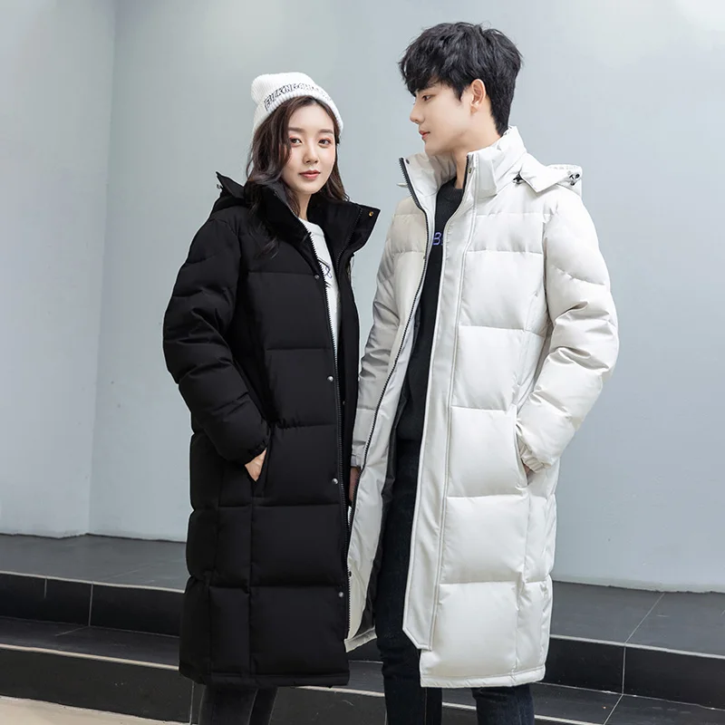 Winter 2021 new men down jackers  white duck down casual X-long hooded coat brand fashion couples jackets hat Detachable
