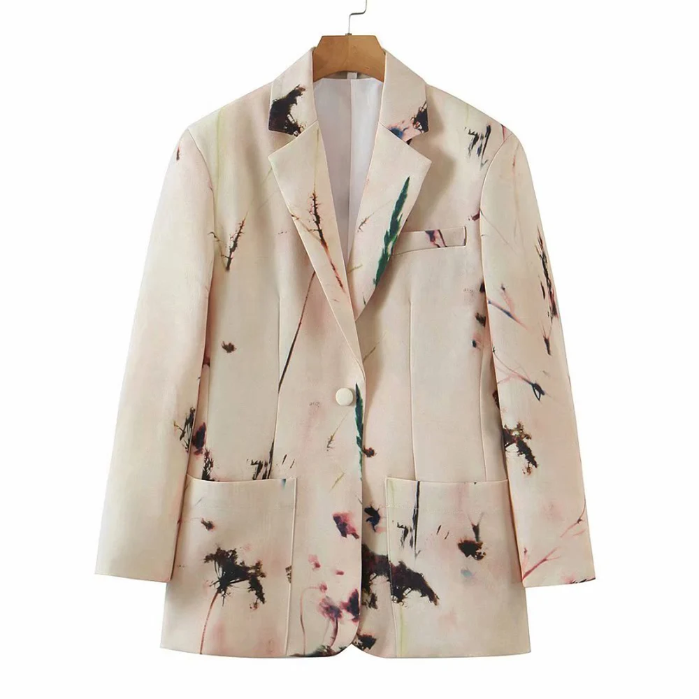 

ZA women's spring and autumn long-sleeved printing new British style temperament jacket professional commuter suit jacket
