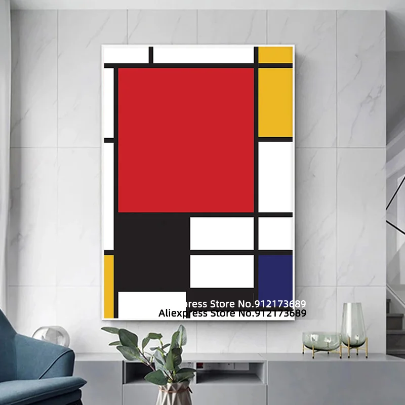 Современная Настенная живопись Piet Mondrian Геометрическая красно-желтая