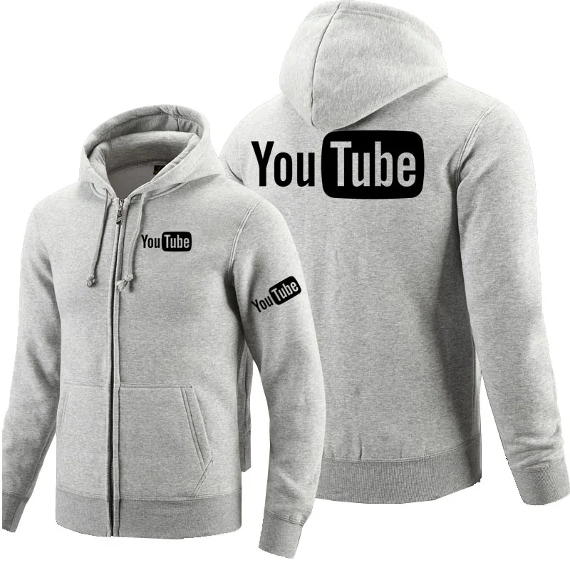 Толстовка на молнии с длинным рукавом свитшот для Youtube одежда мужчин однотонное