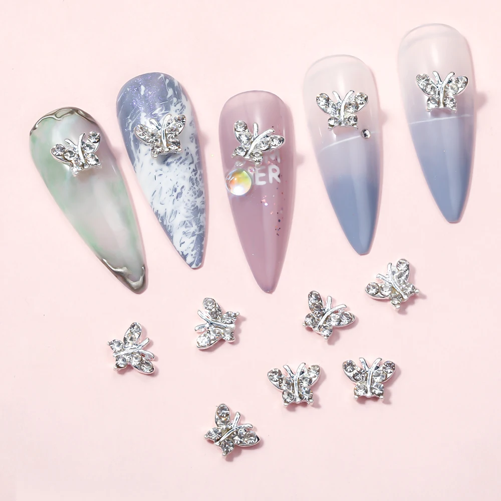 

10pcs Shiny Butterfly Zircon Rhinestone Nail Decoration 3D Alloy AAA Cubic Zirconia Jewelry DIY Professional Nail Art Accessorie