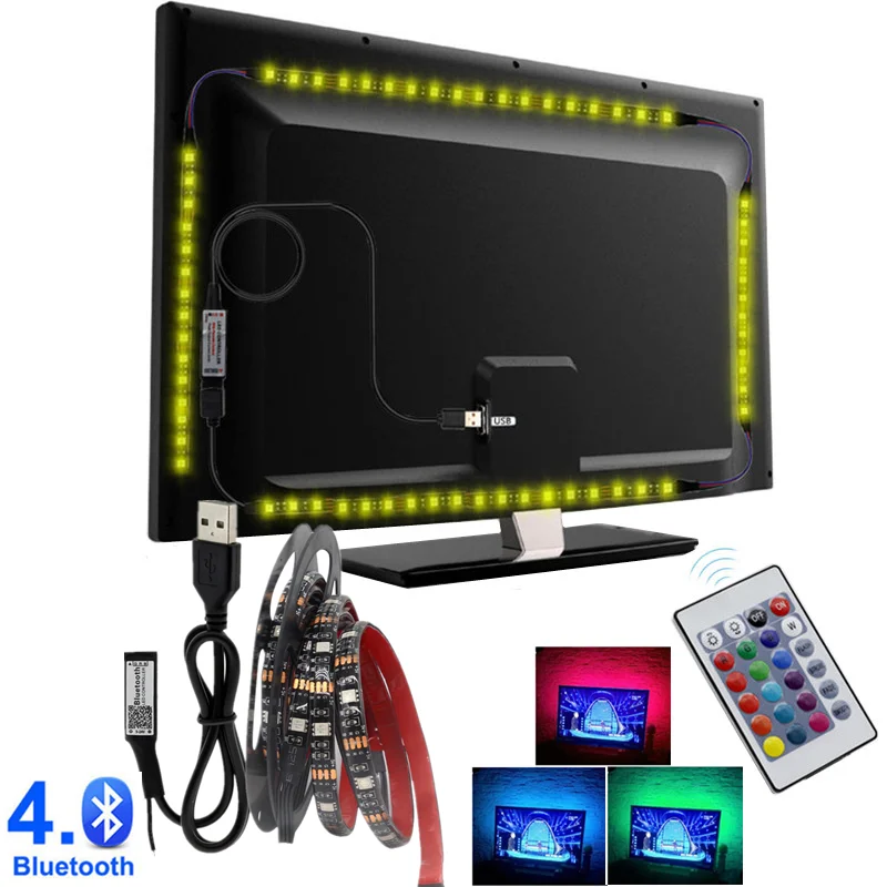 

Bluetooth USB светодиодная полоса освещения 5050 SMD 5 в постоянного тока светильник s Гибкая Светодиодная лампа лента RGB ТВ Настольный Диодная лента адаптер