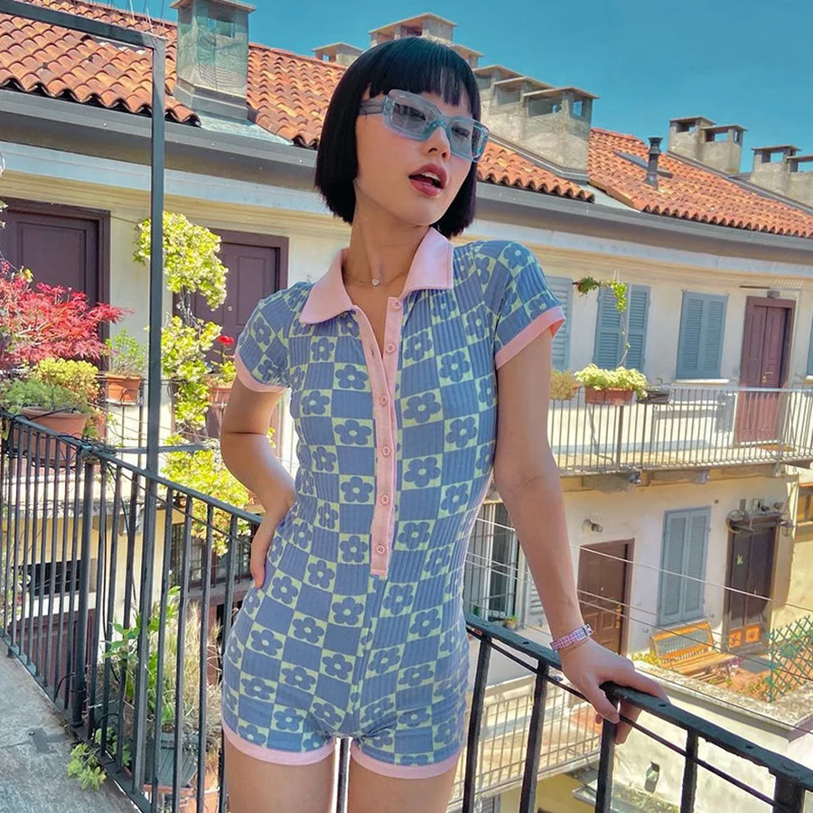 

New 2021 Summer Bodysuits Women Floral Print Y2K Aesthetic Bodycon Jumpsuits Vintage Harajuku Summer Outfits Clubwear Rompers