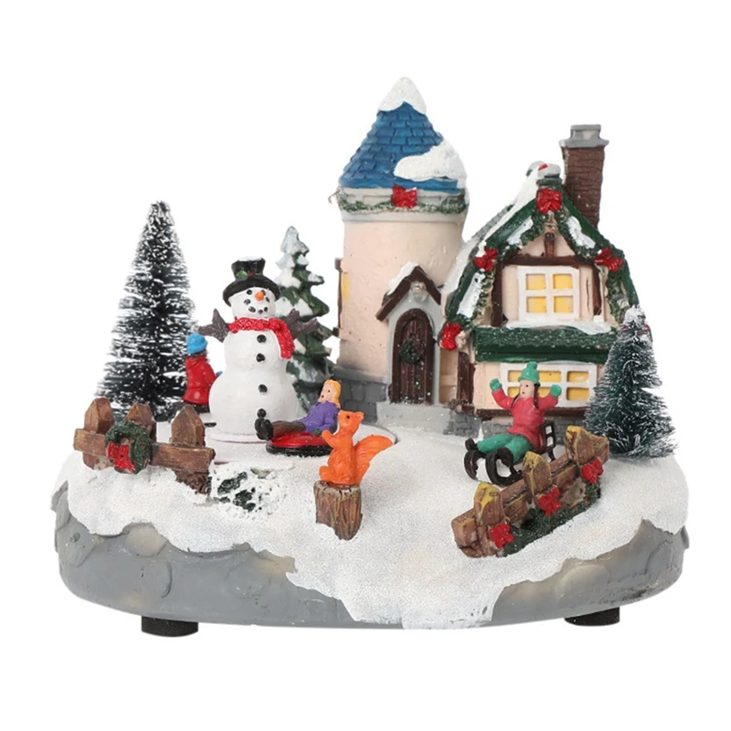 

Рождественская деревня светящийся фонарь музыка снег вид дом окно украшение Рождественский подарок украшение для дома