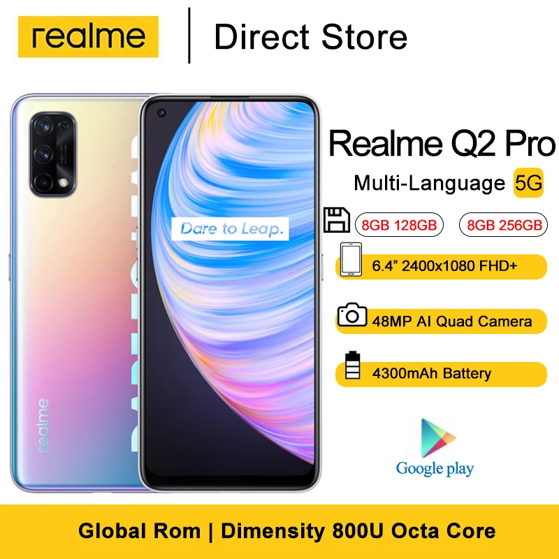 Realme Q2 Pro 5G мобильный телефон 6 4 &quotFHD + безрамочный экран с Dimensity 800U Octa Core 8 Гб