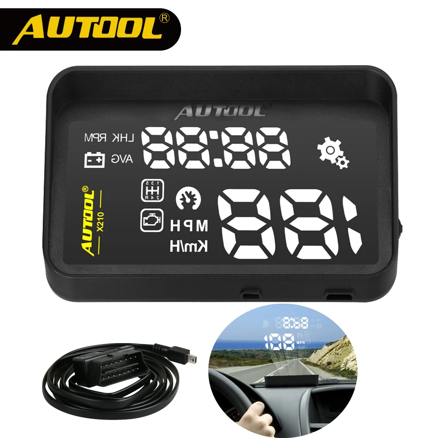 AUTOOL X210 Авто HUD Автомобильный дисплей цифровой скорости лобового стекла проектор