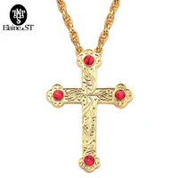 Cross Pendants Orthodox Church Fashion Hiphop Franco Pendent Chain 120cm Gold Color Long Necklace for Men Women Jewelry