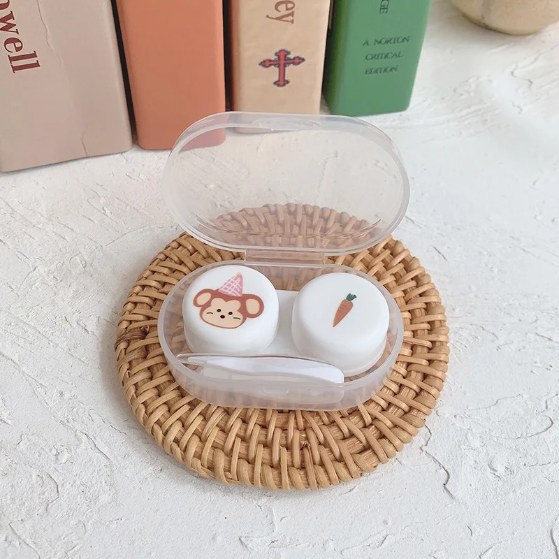 

Cartoon Bear Monkey Contact Lens Cases Cute Contact Lens Box Square Women Girls Travel Contact Lenses Kit Container Case