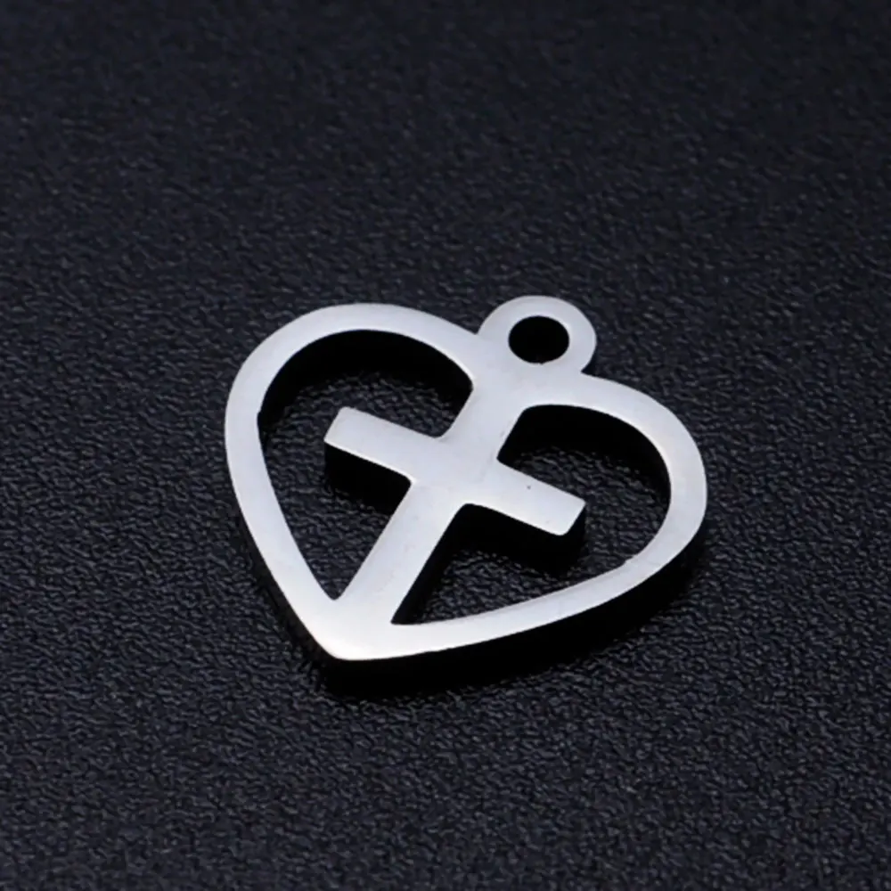 5pcs/lot Cross in Heart Stainless Steel DIY Charms Wholesale Charm for Bracelet Making Factory Sale Never Rust | Украшения и