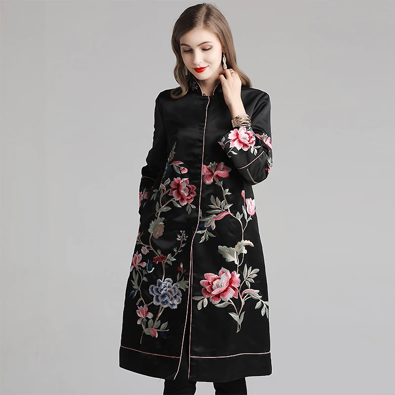 Женская ветровка с цветочной вышивкой длинная куртка в китайском стиле 2021|windbreakers