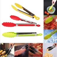 random color silicone cooking salad bbq tongs stainless steel handle utensil b