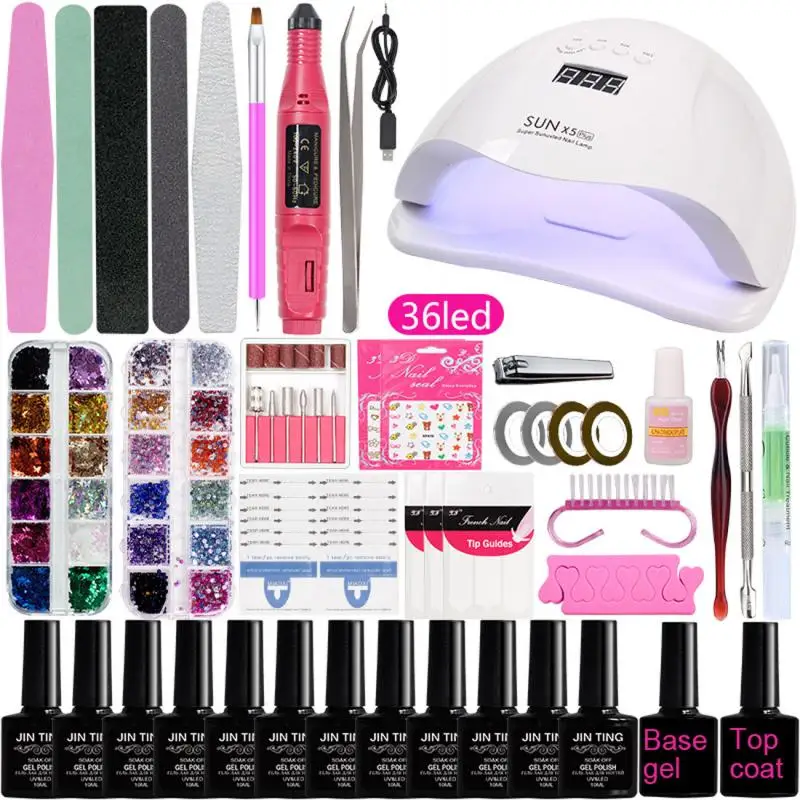 

New Arrivel Electric Nail Drill UV LED Lamp Dryer with 12pcs Nail Gel Polish Kit Soak Off Manicure Tools Set
