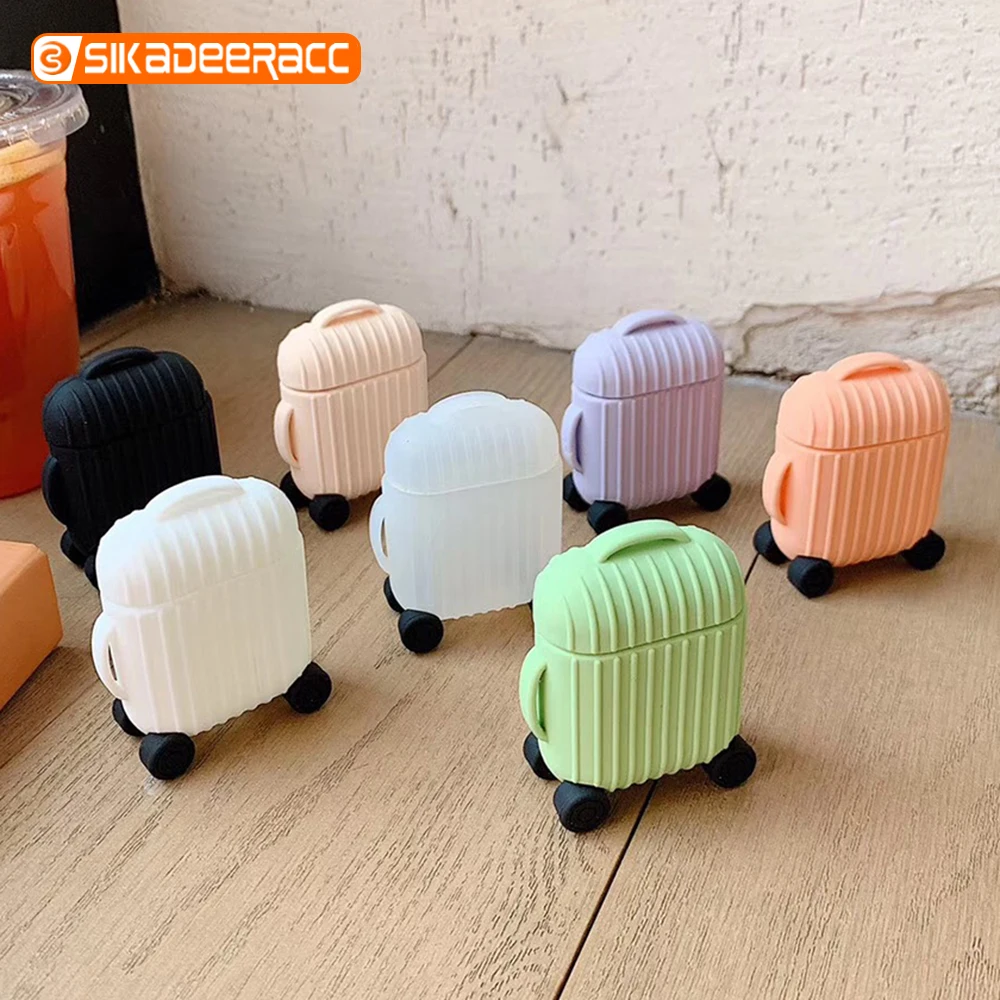 Милый модный чехол для Apple Airpods чемодан багажный багажник силиконовый анти