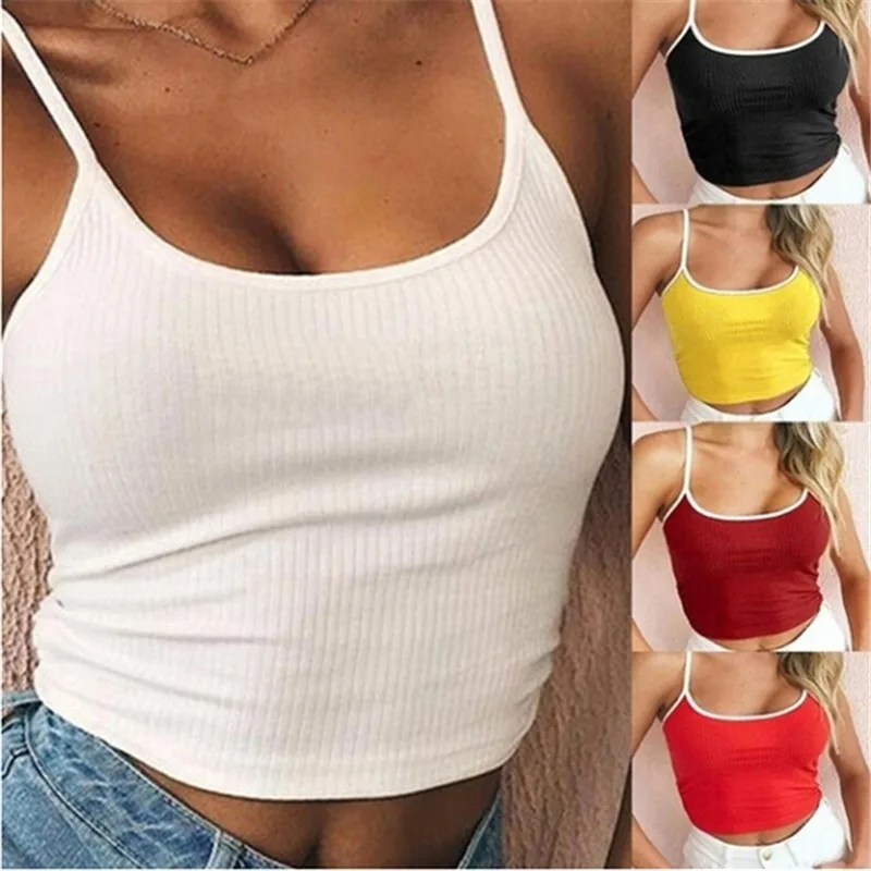 

Casual Tank Top Women Cropped Sleeveless Tank Tops Female Vest Halter 2020 Summer Backless Crop Top Camisole Vest