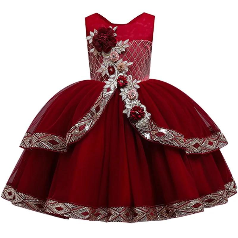 Платье для девочек высококачественное детское платье с аппликацией вышитыми