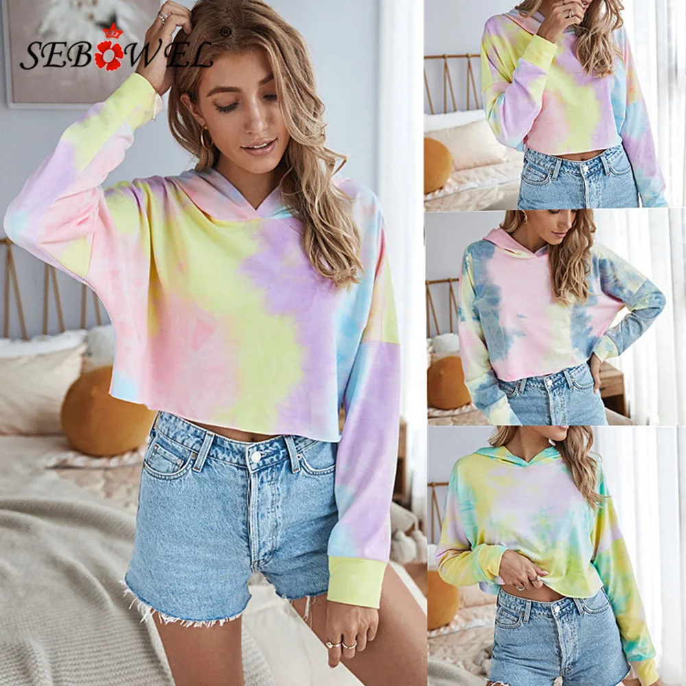 Модная женская одежда SEBOWEL свитшот осенне-Весенняя короткая Толстовка с длинным