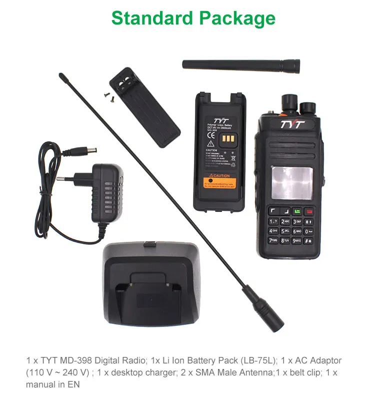 TYT MD-398 DMR радиостанция IP67 водонепроницаемая 136-174 МГц 10 Вт рация 2800 мАч