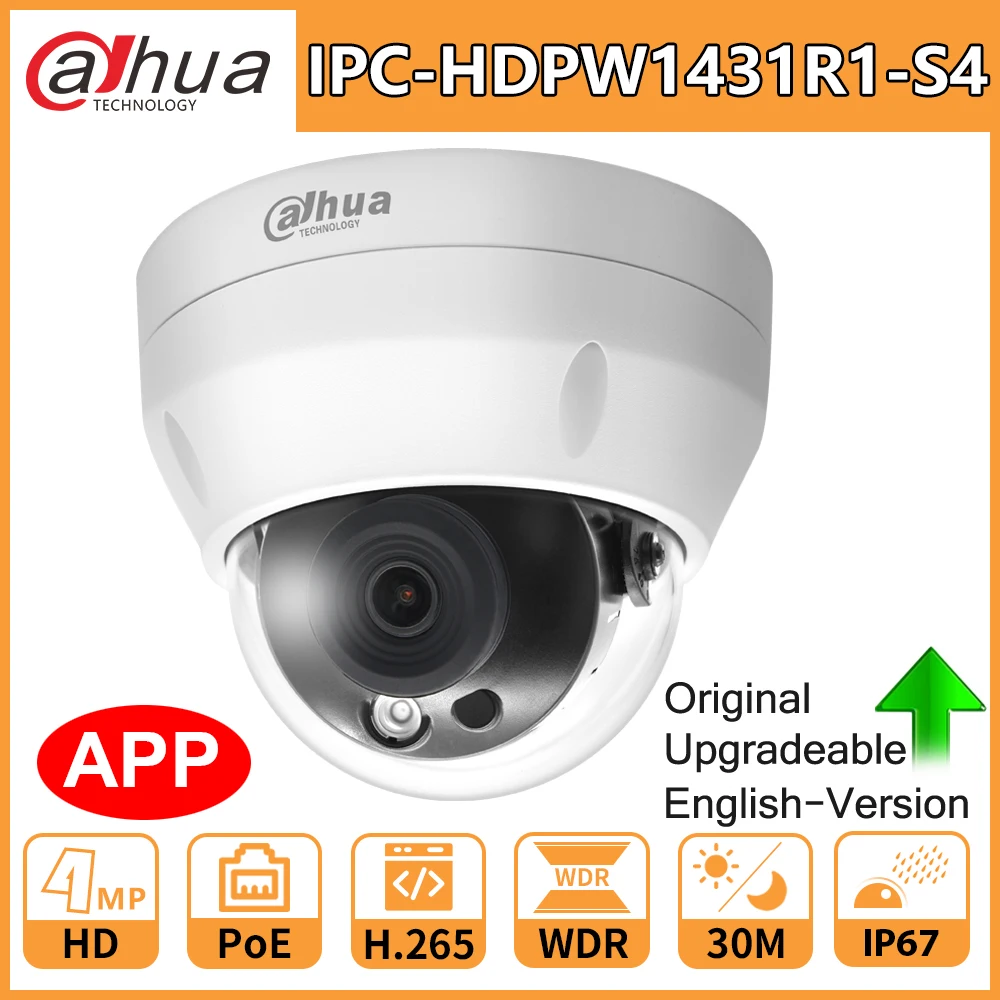 Dahua оригинальная HD ip камера 4MP IPC HDPW1431R1 S4 безопасности PoE IR30m ночное видение H.265 IP67 WDR