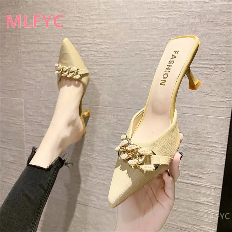 

High-heel slippers women 2022new women's shoes pointed toe caps feet half slippers women's stiletto fashion sandals and slippers
