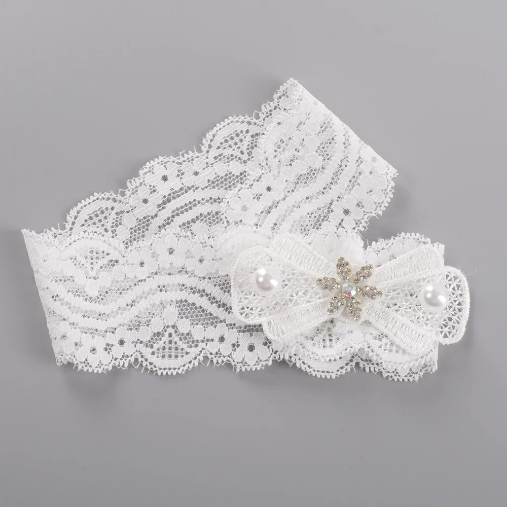 Сексуальные кружевные женские подвязки для ног невесты белые волнистые с бантом