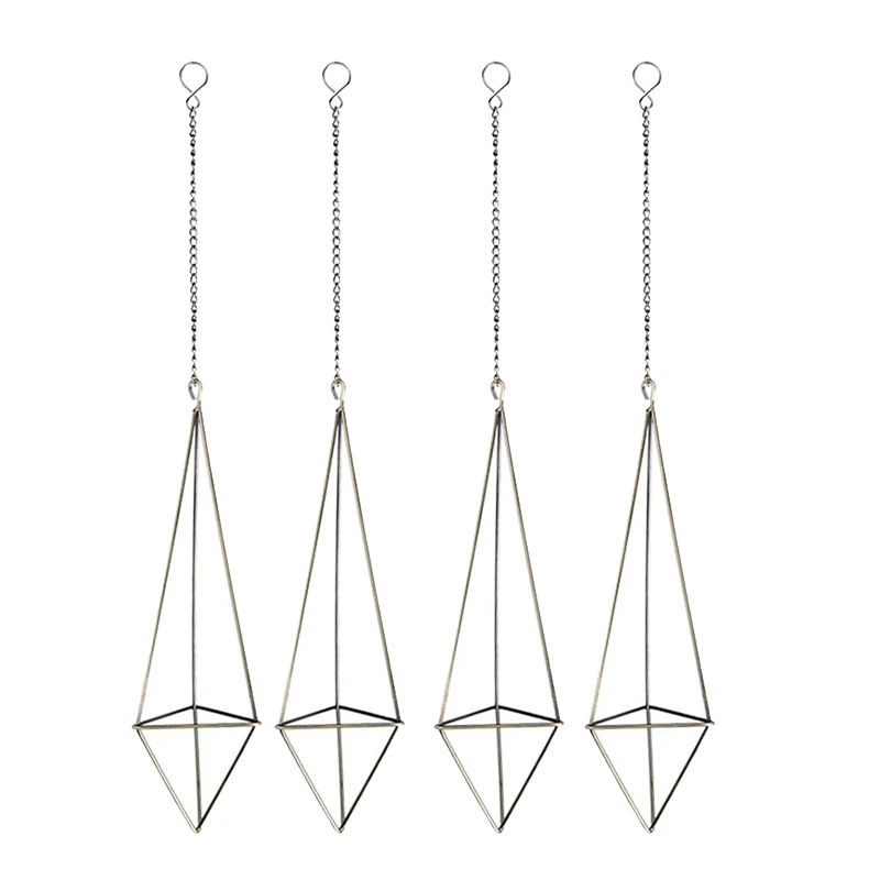 4 Pack Hanging Air Plant Holder for Tillandsia Display Geometric Planter with Chains Home Decor for Air Plants, Bronze