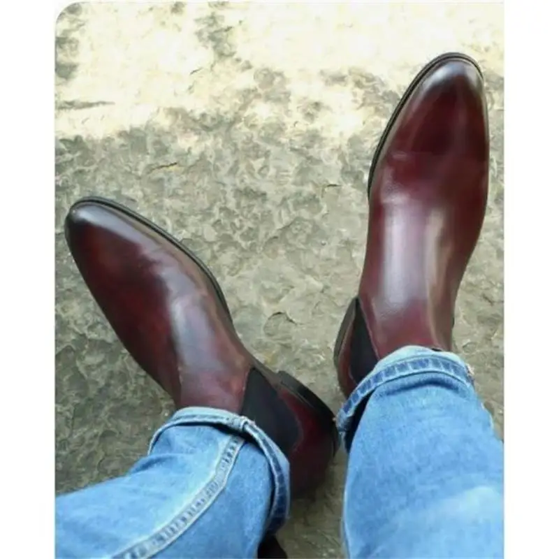 

Men's Handmade PU Brown High-quality Chelsea Shoes Retro Trendy Fashion Comfortable All-match Casual Short Boots YX221