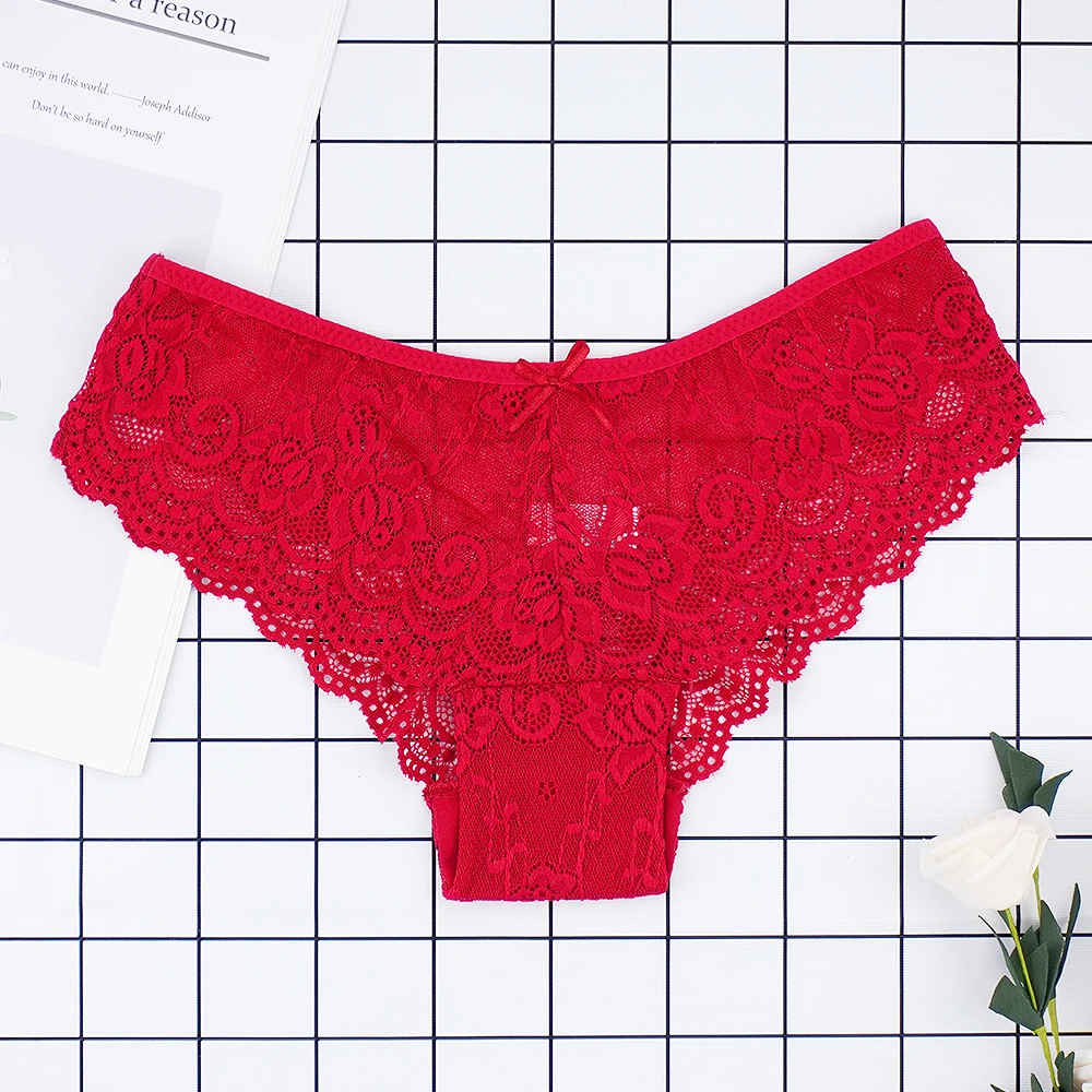 

3Pcs/Set Full Laca Women Panties Sexy Underwear Hollow Out Low-waist Female Briefs Solid Color Underpants