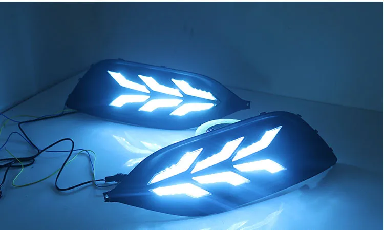 

eOsuns led drl daytime running light for Ford escort 2019 with Dynamic moving yellow turn signal and blue night light