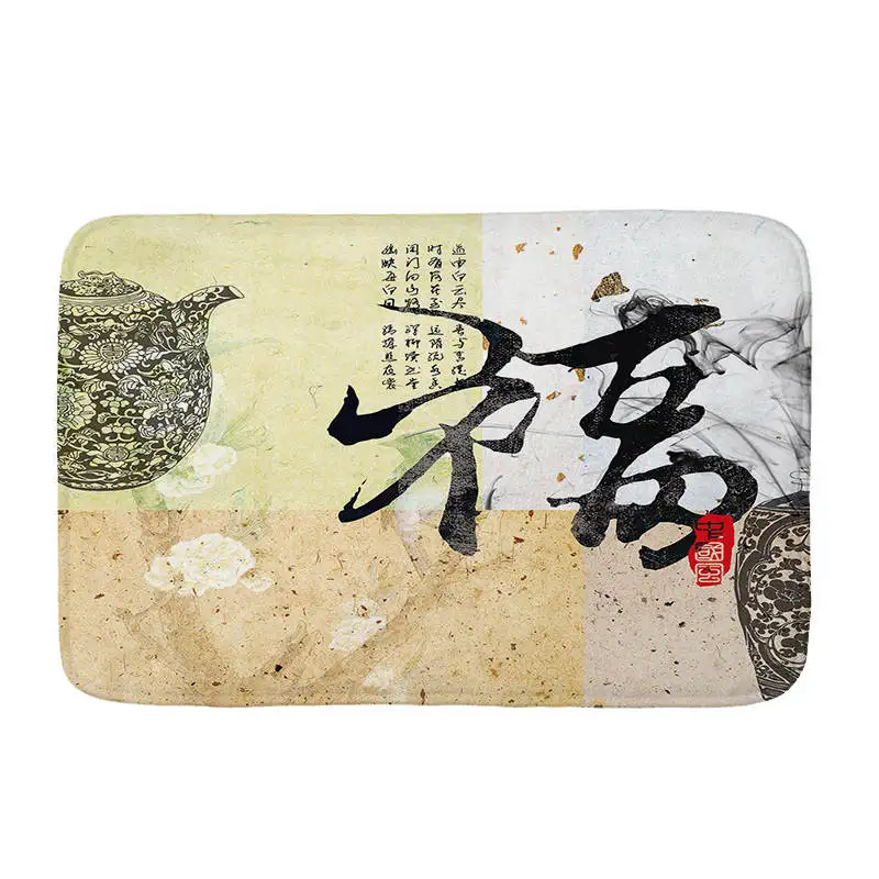 Ink painting Flannel Floor Mat Anti-Slip Tapete Mats Rugs for Kitchen Printed Bathroom Carpet Doormat living room | Дом и сад