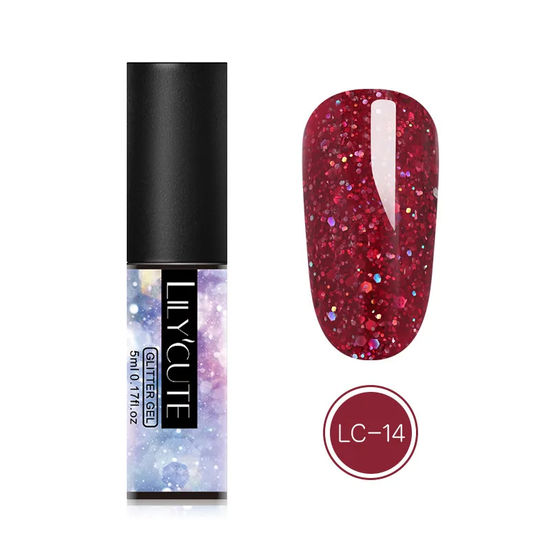 glitter LC-14 LILYCUTE 5 мл Блестящий Гель-лак для ногтей голографические Блестки для ногтей гель замочить от УФ-гель для дизайна ногтей лак для маникюра - Цвет: glitter LC-14