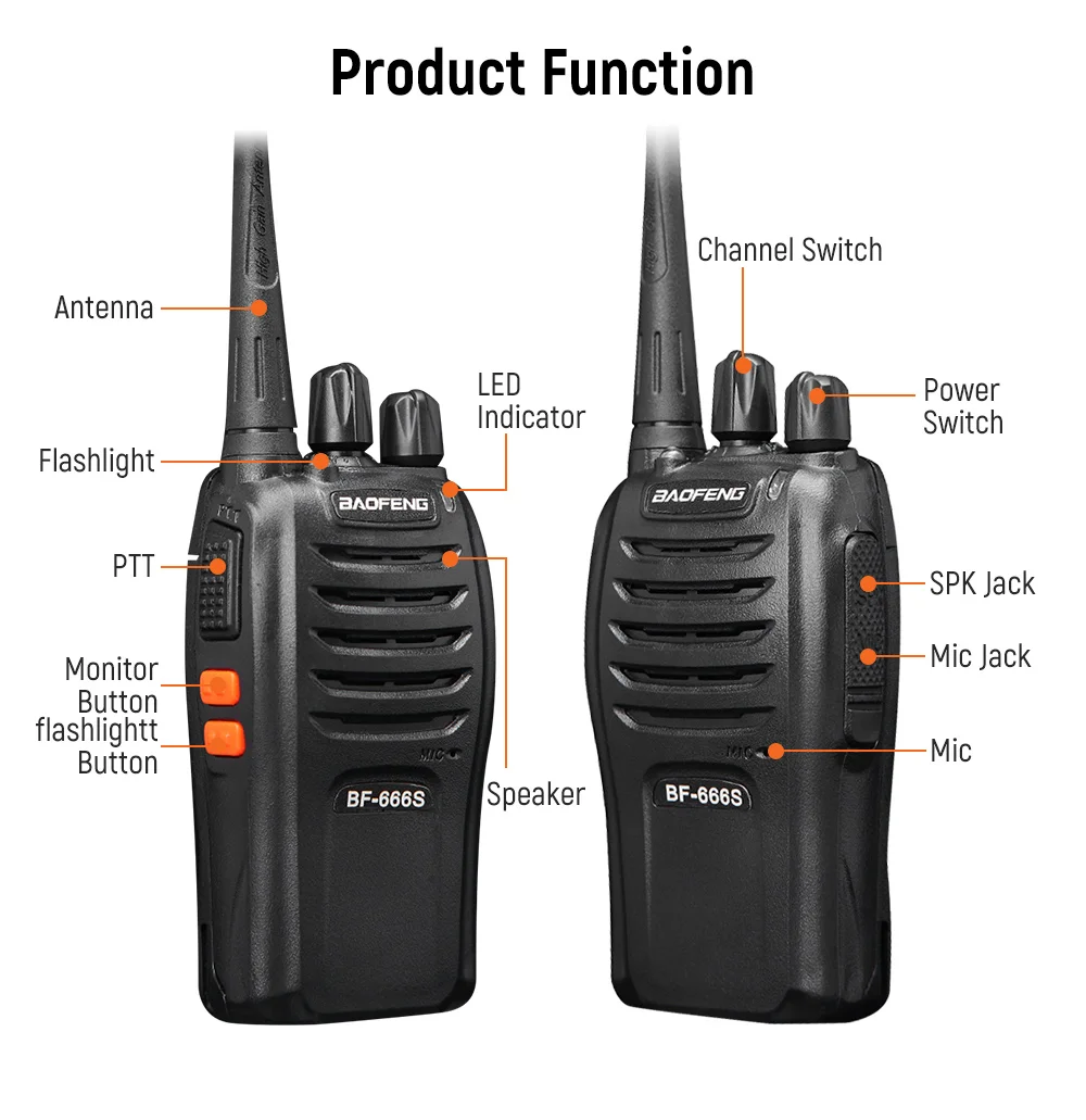 Baofeng BF-666S Walkie Talkie Portable Radio 16CH UHF 400-480MHz 2800mAh battery BF666S 5W Comunicador Transmitter Transceiver