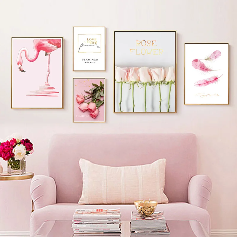 Настенная Картина на холсте в скандинавском стиле с изображением розового