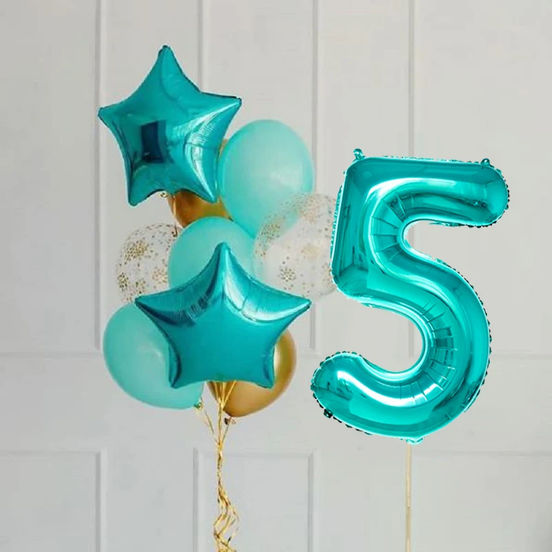 1 комплект 32 дюймов Тиффани синий номер Фольга гелиевые шары Baby Shower цифр Globos 1st 2nd