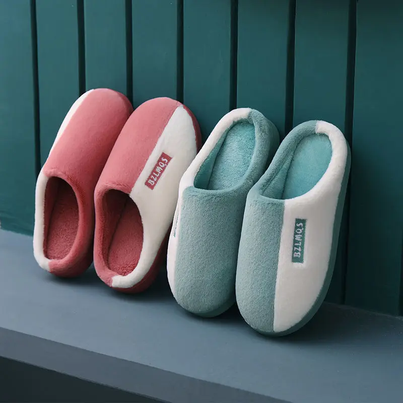 

Rabbit Fur Home Slippers Unisex Plush Warm Couple Non-slip Indoor Cotton Velvet Shoes Slides Women