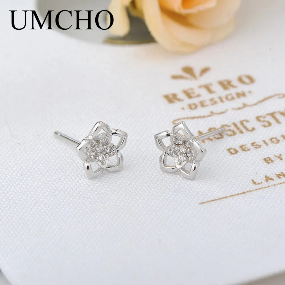 UMCHO Твердые 925 пробы серебряные ювелирные изделия цветок кубический циркон