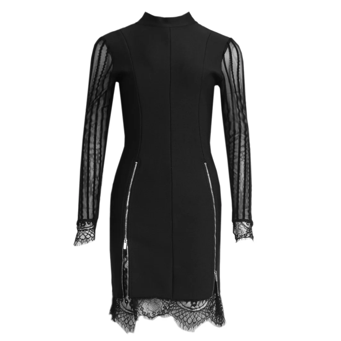 

Winter new high-end atmosphere long sleeve open back elegant temperament fashionable waist split lace hip dress