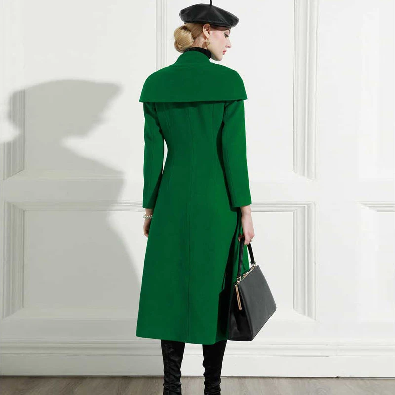 

Hstar Winter Women Double Breasted Woolen High Waist Coats Female Green Design Streetwears Office Lady Warm Outerwear