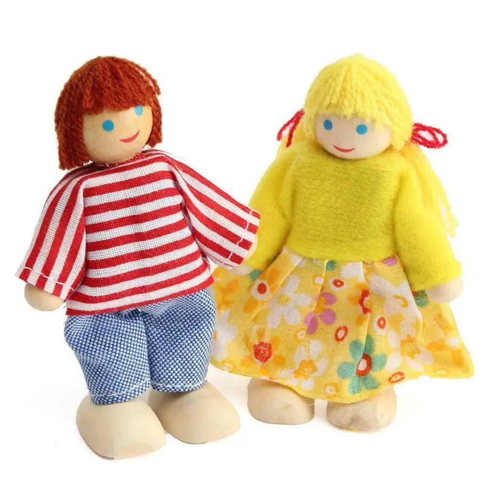 6 шт деревянная Семья куклы набор с подвижными шарнирами счастливые миниатюрный