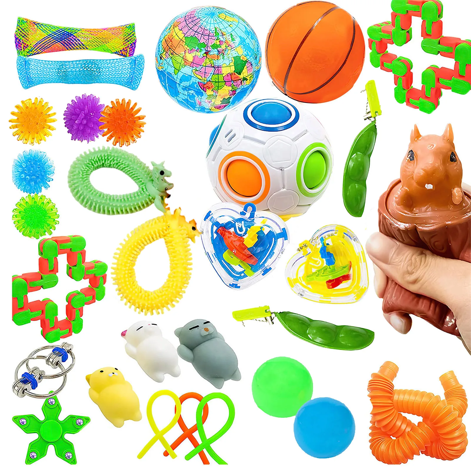

30pcs Sensory Toys Set For Children Bubble Figet Toy Rainbow Pack Anti Stress Relief Toy Maze Ball Infinity Cube Squishy Toy Box