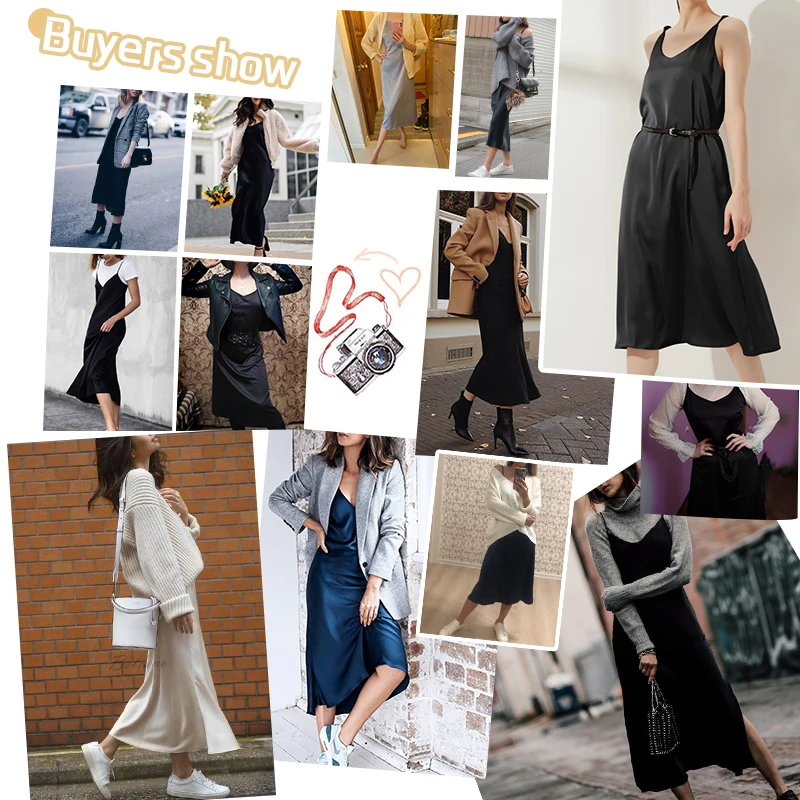 

Fashion High Quality Women's Dress Summer Spaghetti Satin Long Woman Dress Very Soft Smooth Plus Size S-4XL M30262