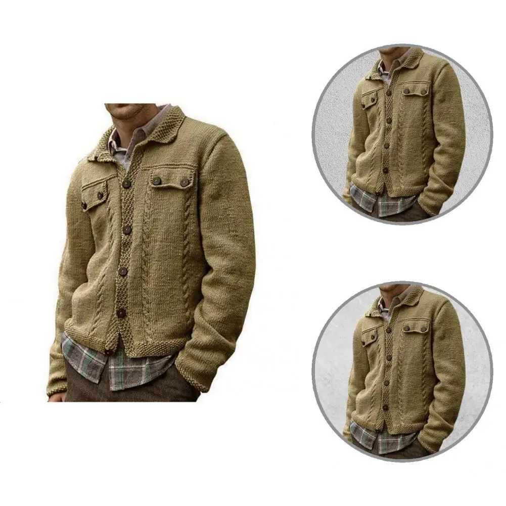 

Turn-down Collar Breathable Solid Color Men Knitted Cardigan for Outdoor