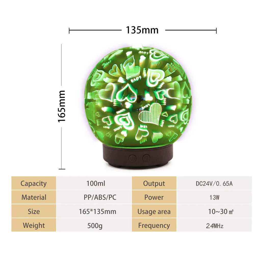 

3d Glass Aroma Diffuser,aromatherapy Ultrasonic Essential Oil Version Air Humidifier Firework 7color Changing Lights#db4