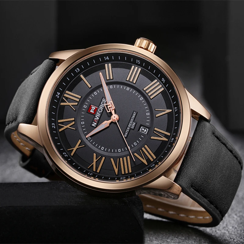 NAVIFORCE Брендовые мужские часы модные бизнес аналоговые кварцевые кожаные