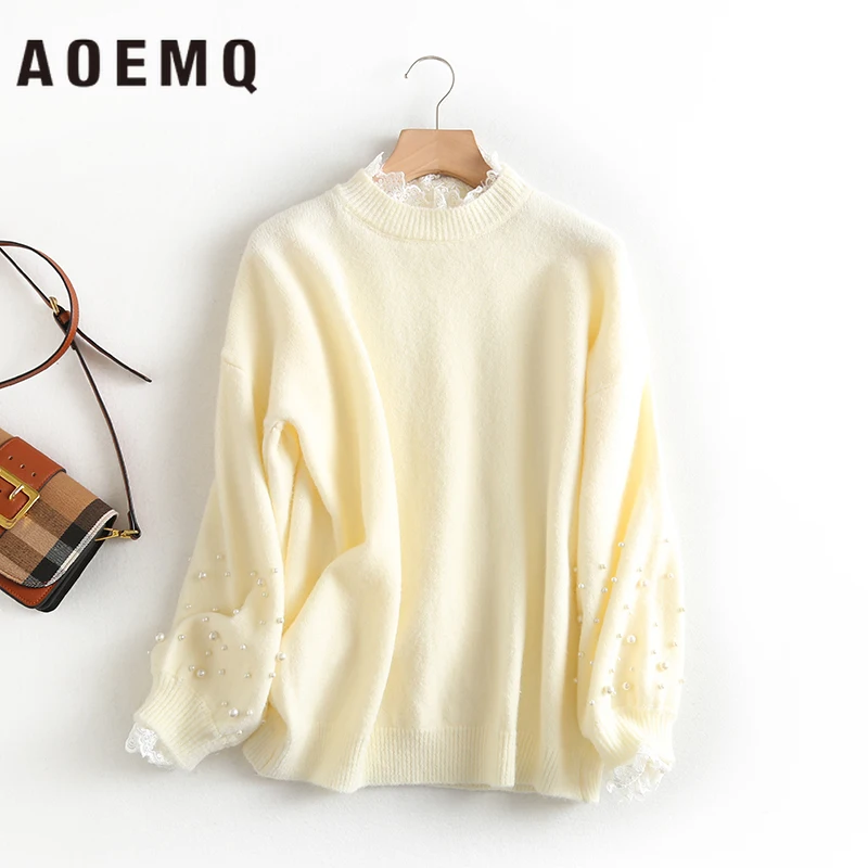 AOEMQ Fashion Candy 5 Colors Sweaters Tassel Christmas with Sweet Lace Wave Decoration Pullover Women Clothing | Женская одежда